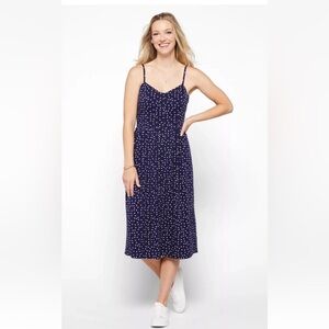 41 Hawthorn Beatriz Button Down Smocked back Midi Dress Medium Navy White L NWT